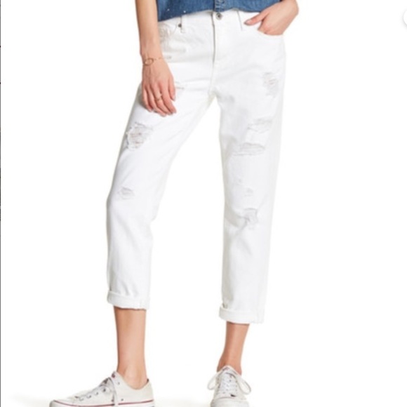 Lucky Brand Denim - Lucky Brand Sienna Slim White Boyfriend Distressed Jeans Size 4